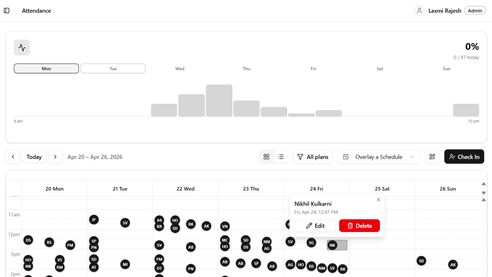 Attendance calendar with dots/heatmap